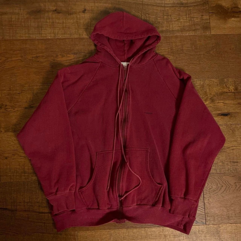 McGregor Zip Up Hoodie Mens 2XL Burgundy Vintage Skater Waffle Thermal Lined